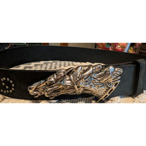 Vintage Women's Brighton Leather Belt Wild Horses Buckle Size 36 EUC